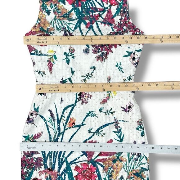 Adrianna Papell Floral Eyelet Sleeveless Sheath Pencil Dress White Multi 2 - Picture 14 of 15